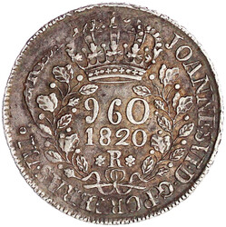 960 Reis 1820 R Rio de Janeiro. Überprägt auf span. kolonialem 8 ...