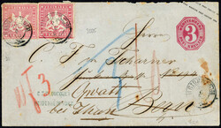 3 Kr. Freimarken 1865, schöner Ganzsachenumschlag (GA U 17) mit ...