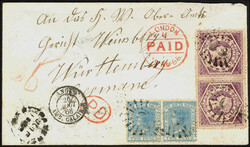 Two Pence + Six Pence Freimarken 1868, schöner Überseebrief aus ...