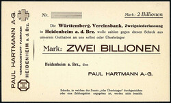 Paul Hartmann A.-G., 3 Scheine zu 200 Tsd., 1 u. 2 Bio. Mark o.D. I- ...