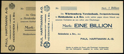 Paul Hartmann A.-G., 3 Scheine zu 200 Tsd., 1 u. 2 Bio. Mark o.D. I- ...