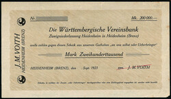 J. M. Voith, 200 Tsd. u. 50 Mrd. Mark 1923. III, kl. Einrisse