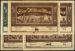 Stadt, 5 Scheine zu 500 Tsd. und 4x 1 Mio. Mark 1923 mit ...