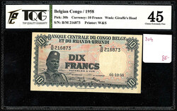 Banquer Centrale du Congo Belge et du Ruanda-Urundi, 10 Francs 1.10 ...