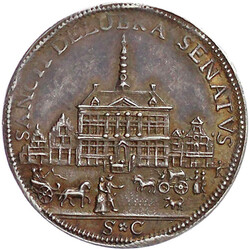 Silbermedaille 1722 von van Berckel. 2 Engel halten Wappen über ...