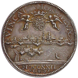 Silbermedaille 1722 von van Berckel. 2 Engel halten Wappen über ...