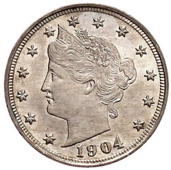 5 Cents 1904. fast Stempelglanz, schöne Patina  Automatically ...