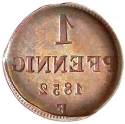 1 Pfennig 1852 F. Rs. incuse Prägung der Vs. (brakteatenförmig). ...