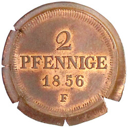 2 Pfennig 1856 F. Rs. incuse Prägung der Vs. (Brakteatenförmig). 3 ...