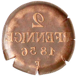 2 Pfennig 1856 F. Rs. incuse Prägung der Vs. (Brakteatenförmig). 3 ...