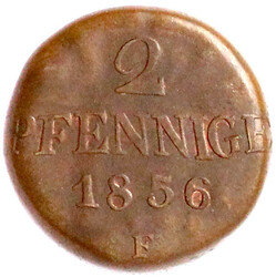 2 Pfennig 1856 F. Rs. Prägung auf bereits geprägtem Schrötling in ...