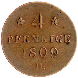 4 Pfennige 1809 über 1808 geschnitten H. gutes sehr schön, selten