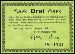 Magistrat, 3 Mark 10.8.1914. Rs. blanko I-II