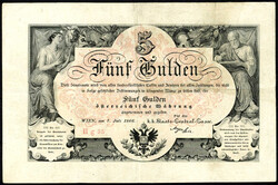 K.K. Reichs-Central-Cassa, 5 Gulden 7.7.1866. III- / IV+, Eingerissen ...