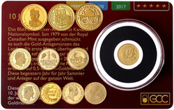 11 Stück: 10 kleine moderne Goldmedaillen und eine Münze aus Gabun. ...