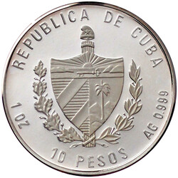 10 Pesos Piedfort (2 Unzen Silber) 1993. Bolivar und Marti. (geprägt ...