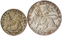 2 Stück: 1/2 Birr EE 1889 A = 1897 und Birr 1895 = 1902/3. fast sehr ...