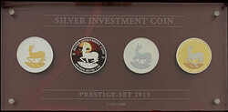 Prestige Set mit 4 X 1000 Francs je 1 Unze Silber 2013. Springbock. ...