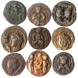 Sammlung von 18 Bronze-Dirhams der Atabegs des 12.-13. Jh. in ...