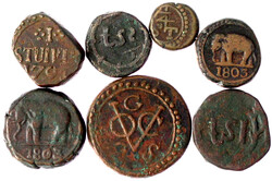 7 versch. Kupfermünzen der niederländischen und britischen ...