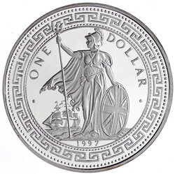 Nachprägung in Silber 1997 des Trade-Dollars mit Farbaplikationen. ...