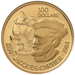 100 Dollars 1984, Jacques Cartier. 16,97 g. 917/1000. Im Originaletui ...