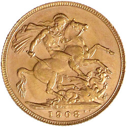 Sovereign 1908 P, Perth. 7,98 g. 917/1000. vorzüglich/Stempelglanz