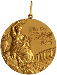 Goldene Siegermedaille 1980 des sowjetischen Fechters Wladimir ...