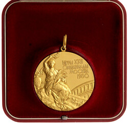 Goldene Siegermedaille 1980 des sowjetischen Fechters Wladimir ...