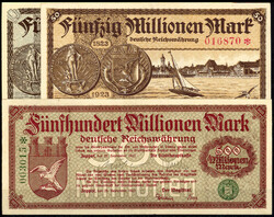 Magistrat, 5 Scheine zu 5, 50, 100, 500 Mio. und 20 Mrd. Mark 1923. ...