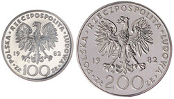 2 Stück: 100 und 200 Zlotych Silber 1982, Johannes Paul II.Polierte ...