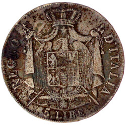 5 Lire 1808 M, Mailand. fast Stempelglanz, Patina