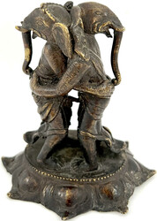 Messingskulptur des 17. Jh. 2 stehende Ganeshas in körperlicher ...