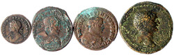 4 Bronzemünzen: Sesterz Trajan, 2 X Follis Diokletian und Follis ...