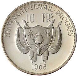 10 Francs Silber 1968 Löwe. Polierte Platte
