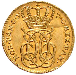 Guinea-Dukat 1730, Kopenhagen. Mit der Festung Christiansborg in ...