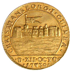 Guinea-Dukat 1730, Kopenhagen. Mit der Festung Christiansborg in ...