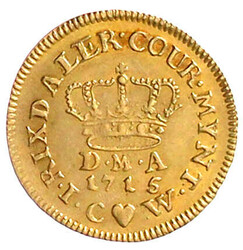 1/2 Courant-Dukat 1715, Kopenhagen. Geharn. Brb. n.r./Krone über ...