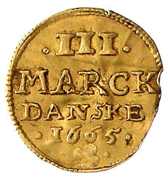 1/4 Dukat 1665, Kopenhagen. Münzmeister Gottfried Krüger. 0,84 g. ...