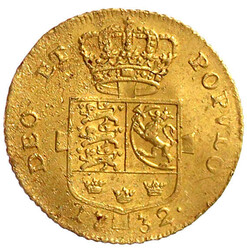 Dukat 1732, Kopenhagen. Guinea-Gold. Münzmeister Christian Wineke. ...