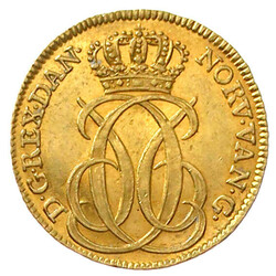 Guinea-Dukat 1740, Kopenhagen. Mit der Festung Christiansborg in ...