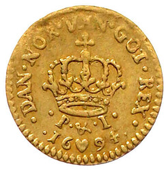 1/2 Dukat 1694, Kopenhagen. Münzmeister Christian Wineke. ...