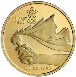 100 Dollars 1987, Olympische Winterspiele in Calgary 1988. 13,34 g., ...