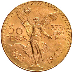 50 Pesos 1947. 41,67 g. 900/1000. prägefrisch