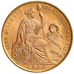 100 Soles 1964, sitzende Freiheit. 46,81 g. 900/1000. Auflage nur 11 ...