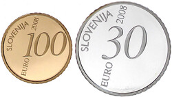 2 Stück: 30 Euro Silber und 100 Euro Gold 2008 auf Valentin Vodnik ...