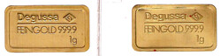2 kleine DEGUSSA-Feingoldbarren zu je 1 g. Eingeschweißt. (1 X ...