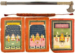 5 Teile: Axt aus Ceylon (Eisen mit Messingmanschette und Holzgriff, ...