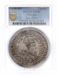 Speciesdaler 1648. Im PCGS-Blister mit Grading AU 53. vorzügliches ...