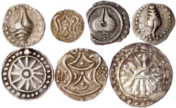7 Silbermünzen der Königreiche Srikshetra, Funan und Dvaravati. 2 ...